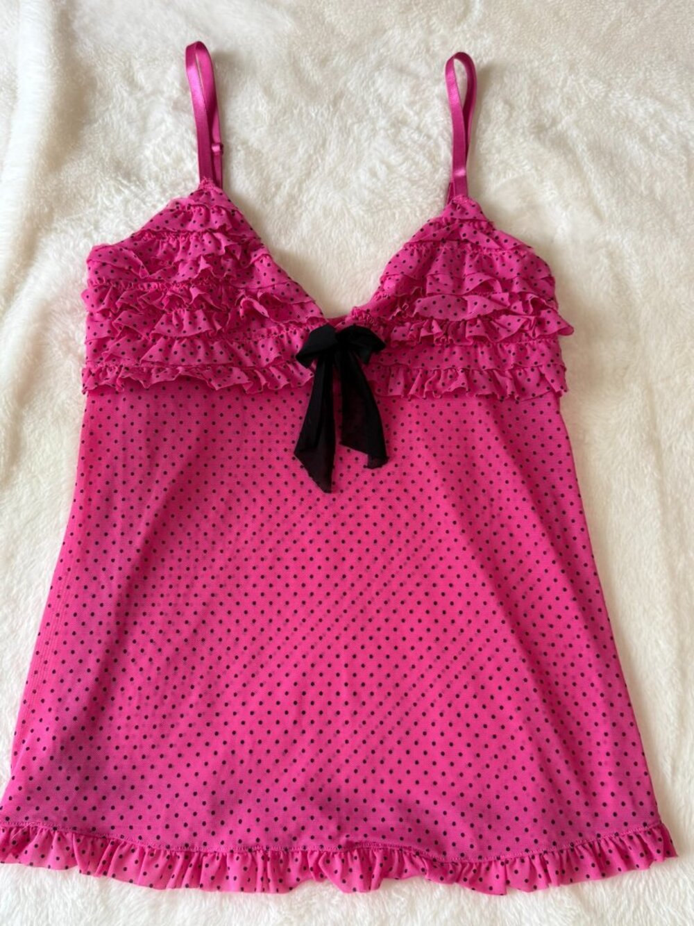Joe Boxer Pink Polka Dot Garter Cami Top Y2K Coquette Lingerie Size S - Picture 3 of 7